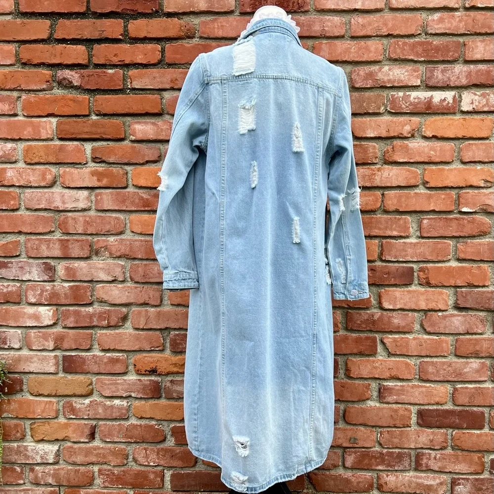 Distressed Blue Jean Long Jacket Duster Topper NWT - Picture 3 of 8